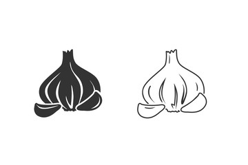 Graphic garlic silhouette icon set. Vector