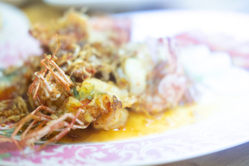 Stir fried shrimp with tamarind sauce, Thai style food.