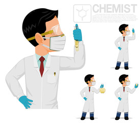 Isolated chemist with tube on white background