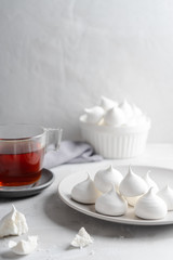 Tea and white homemade meringue