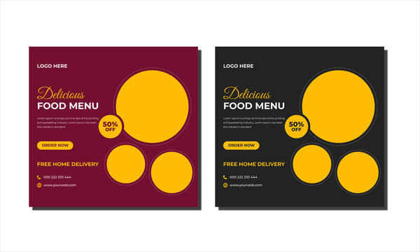 Instagram social media post and banner design template for delicious food promotion sale banner
