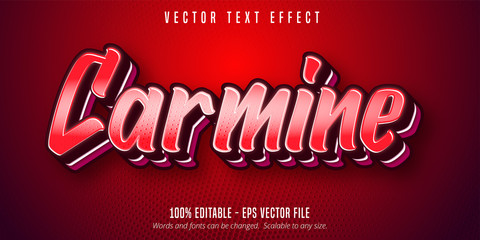 Carmine text, red color pop art style editable text effect