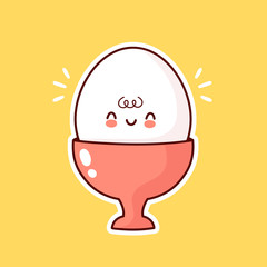 Cute funny boiled egg in cup. Vector