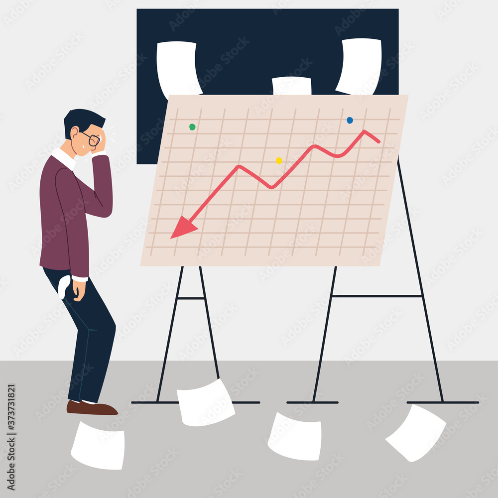 Canvas Prints man at presentation standing in front of decreasing chart, financial crisis