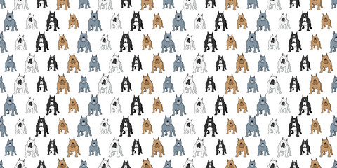 Dog seamless pattern, Pitbull on white background, Dog icons.	

