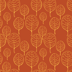 Autumn leaves, trees Seamless pattern. Orang, brown and Yellow Leaves. Perfect for fabrics print, background, wallpaper and surface textures.Vector EPS 8.