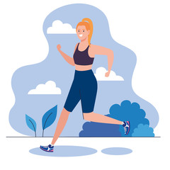 woman running outdoor, sport recreation exercise vector illustration design