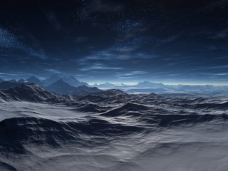 3D illustration of mountain landscape at night
