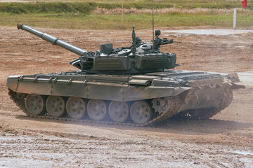 Modern tank at the tank biathlon competition in Alabino near Moscow during the Army-2020 forum