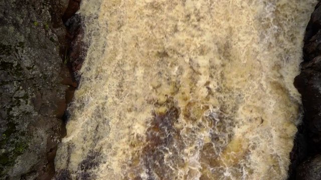 Powerful Cascading River Close Up, Aerial Birds Eye View