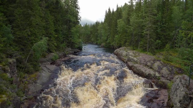 Powerful Flowing River at Storstupet Waterfalls in Dalarna, Sweden, Medium, Slow Motion