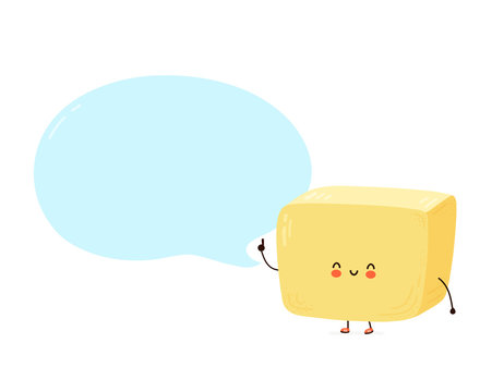 Cute happy butter with speech bubble character