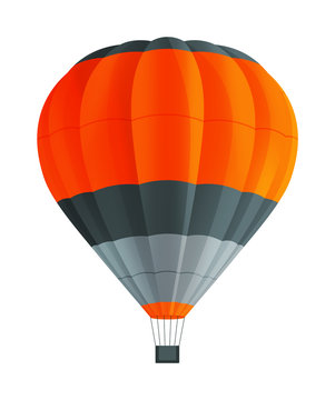 Balloon for flights. Hot air balloon isolated on white background. Flying in the clouds on a color aerostat. Beautiful air flying hot apparatus. Red, black and grey stripes aerostat. Flat image