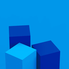 3d blue cubes square podium minimal studio background. Abstract 3d geometric shape object illustration render. Phantom blue color.Display for technology Innovation product.