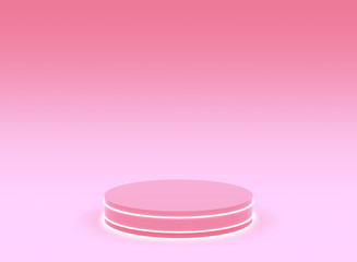 3d pink neon light cylinder podium minimal studio gradient background. Abstract 3d geometric shape object illustration render. Display for valentine holiday product.