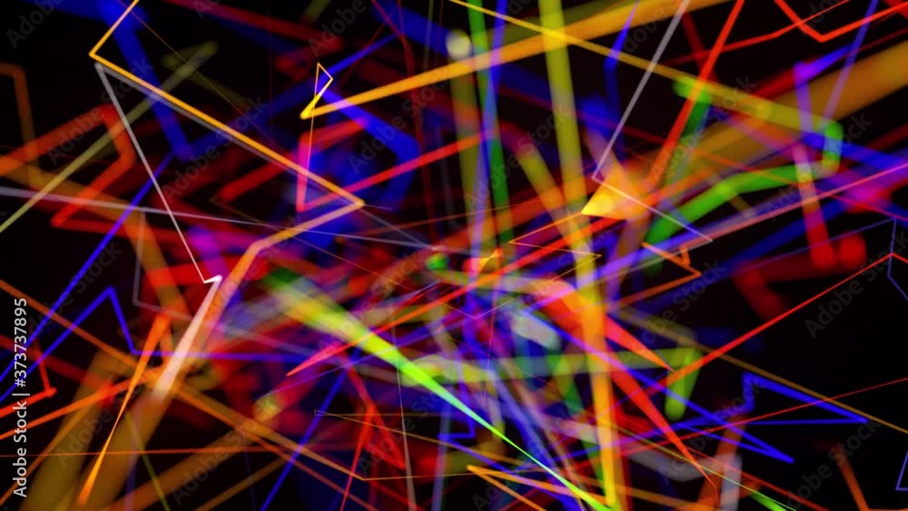 Poster motion graphics, sci fi bg with stream of multicolor neon glow lines form digital 3d space. connecti