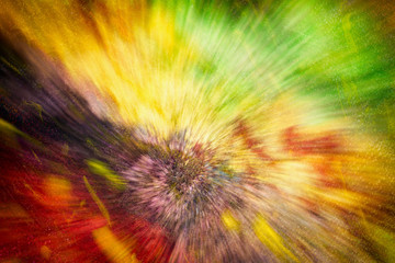 Abstract vivid colorful background painting with spray, spots, splashes. Rainbow tones and colors. Hand drawn on paper grain texture.