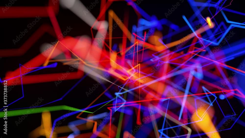 Aufkleber motion graphics, sci fi bg with stream of multicolor neon glow lines form digital 3d space. connecti