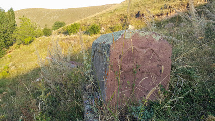 Ancient Armenian cemetery. Christian Grave of 1800. Burial place. Carved tombstone. Very old...