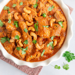 Shahi Chicken Korma Indian Chicken Curry with Cashew Nuts  Directly Above Close Up Square Photo