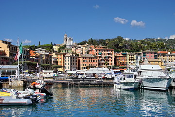 Fototapeta na wymiar Architecture and port of Santa Margherita Ligure - popular touristic destination in summer at Italy
