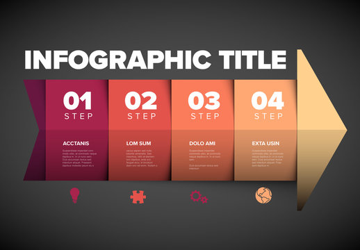 Four Red Arrow Shape Folded Paper Steps Process Infographic Layout