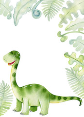 Watercolor cute dinosaur.