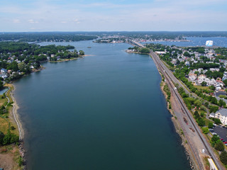 Aerial view of North River and Danvers River at Salem Harbor in city of Salem, Massachusetts MA, USA. 