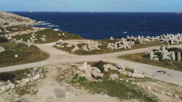 Galicia. Stone Cemetery Cabo De Moras Lugo, Spain. Aerial Drone Footage