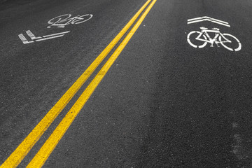Bicycle Signs on Paved Road