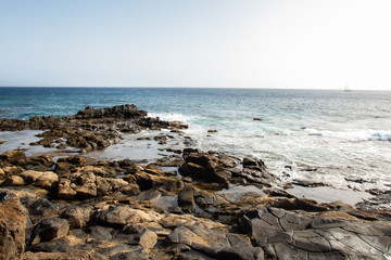 volcanic rock with sea of Lanzarote, Spain