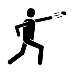Fototapeta na wymiar man protesting throwing rock silhouette style icon