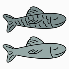 Set of gray fishes on a light background