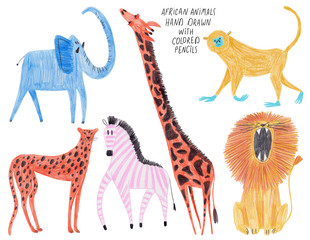 Set Of Isolated African Animal illustrations.
