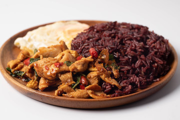 Chicken Basil with Fried Egg and Riceberry Rice