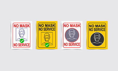 No face Mask, no service No Entry with Coronavirus worldwide warning sign, Vector EPS10 illustration.