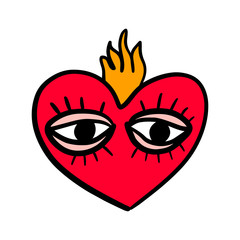 Heart with eyes hand drawn vector illustration in cartoon comic style doodle icon