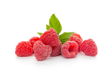  raspberries with leaf isolated on a white background