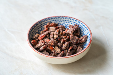 Bitter Chocolate Covered Goji Berries / Berry. Healthy Raw Organic Wolfberry Snacks.