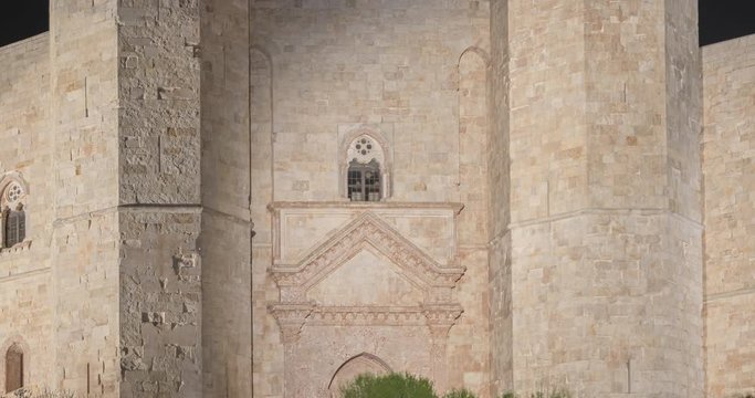 Suggestive view in 4K of Castel del Monte in the evening. Andria, Apulia. - Italy