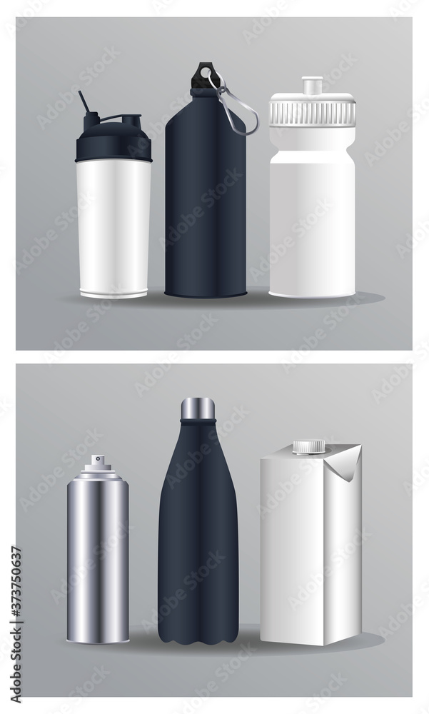 Poster differents bottles packings products branding