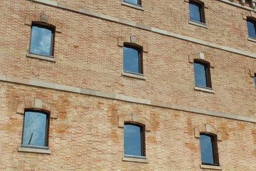 Windows, old building, bricks, Barcelona, Spain.