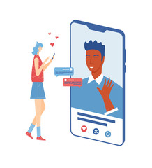 Online date with smartphone application concept. Vector illustration.