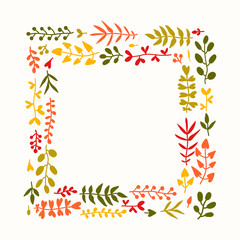Hand drawn floral frame with autumn plants