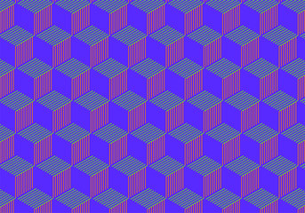 Greeen, yellow and violet geometric cube pattern design Triad color design. Ideal for stamps and clothes stamps