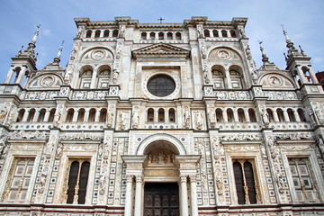 Fototapeta na wymiar Facade of the historic Certosa di Pavia (Lombardy Italy) medieval monument