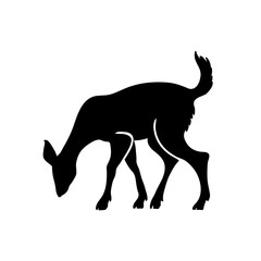 Doe vector silhouette. Deer black sticker. Forest animal icon.