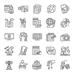 Mass media, icon set. News, linear icons. Line with editable stroke