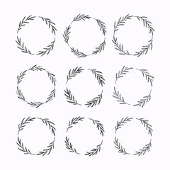 Hand drawn vector wreaths set. Floral round frames, design elements for cards, quotes, invitations and posters