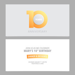 10 years anniversary invitation card vector illustration. Design template element